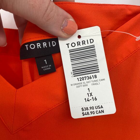 Torrid Women's Bright Orange Flowy Tunic Cami Plus Size 1X NEW - Picture 2 of 7